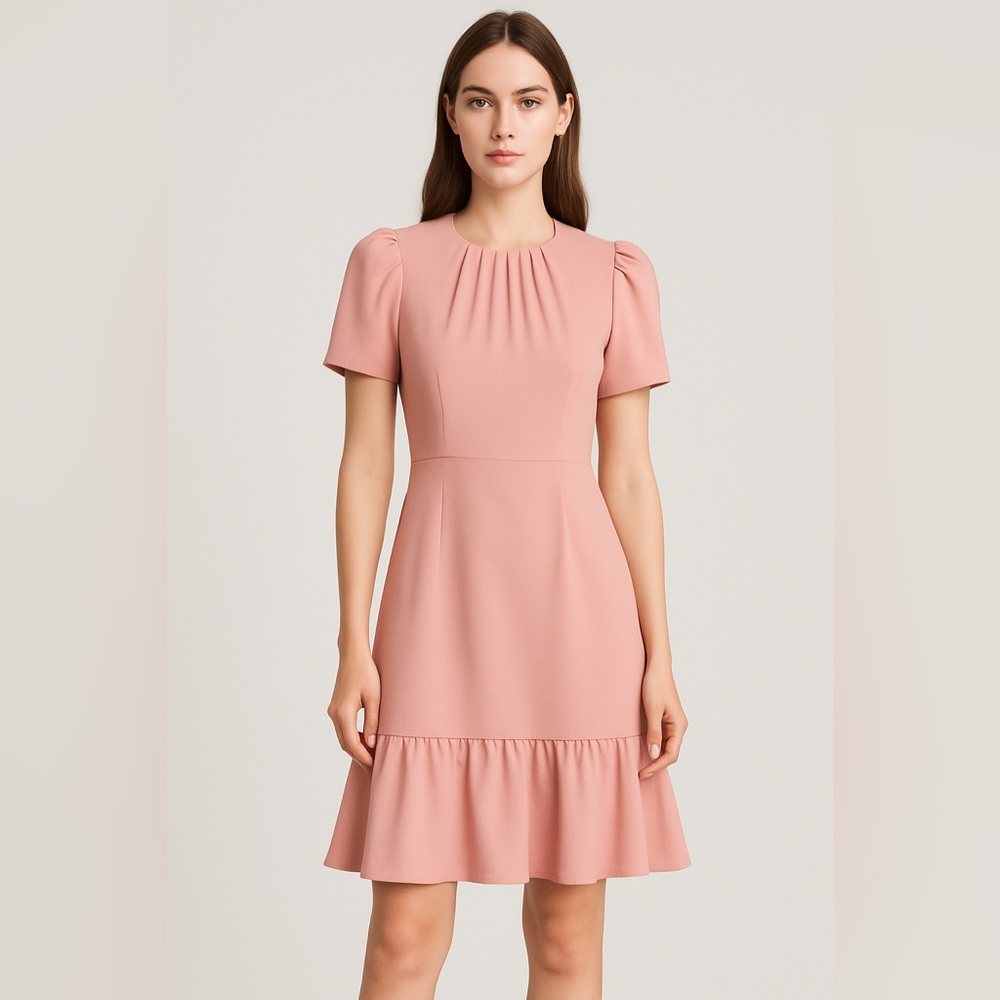 DKNY Pink Puff Sleeve Ruffle Hem Dress Size 2 – Blush Fit & Flare